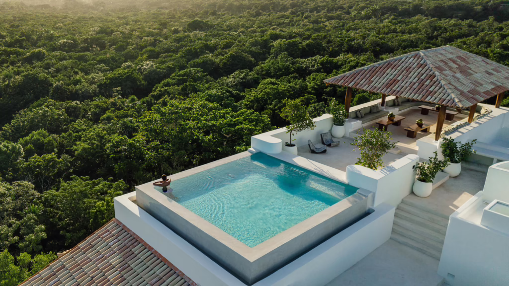 Pool terrace at Hotel Esencia on the Riviera Maya, Mexico
