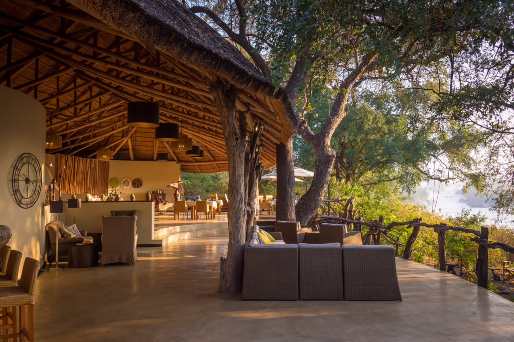 Open-air lounge at Mkulumadzi Lodge in Majete Wildlife Reserve, Malawi