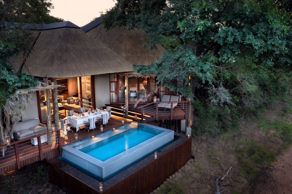 Private pool and dining deck at Ngala Safari Lodge in South Africa